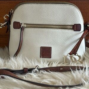 Dooney & Bourke Cora Dome Mini Off White and Brown Pebble Leather Crossbody Bag